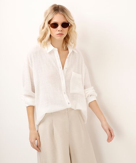 camisa de algodão texturizada off white