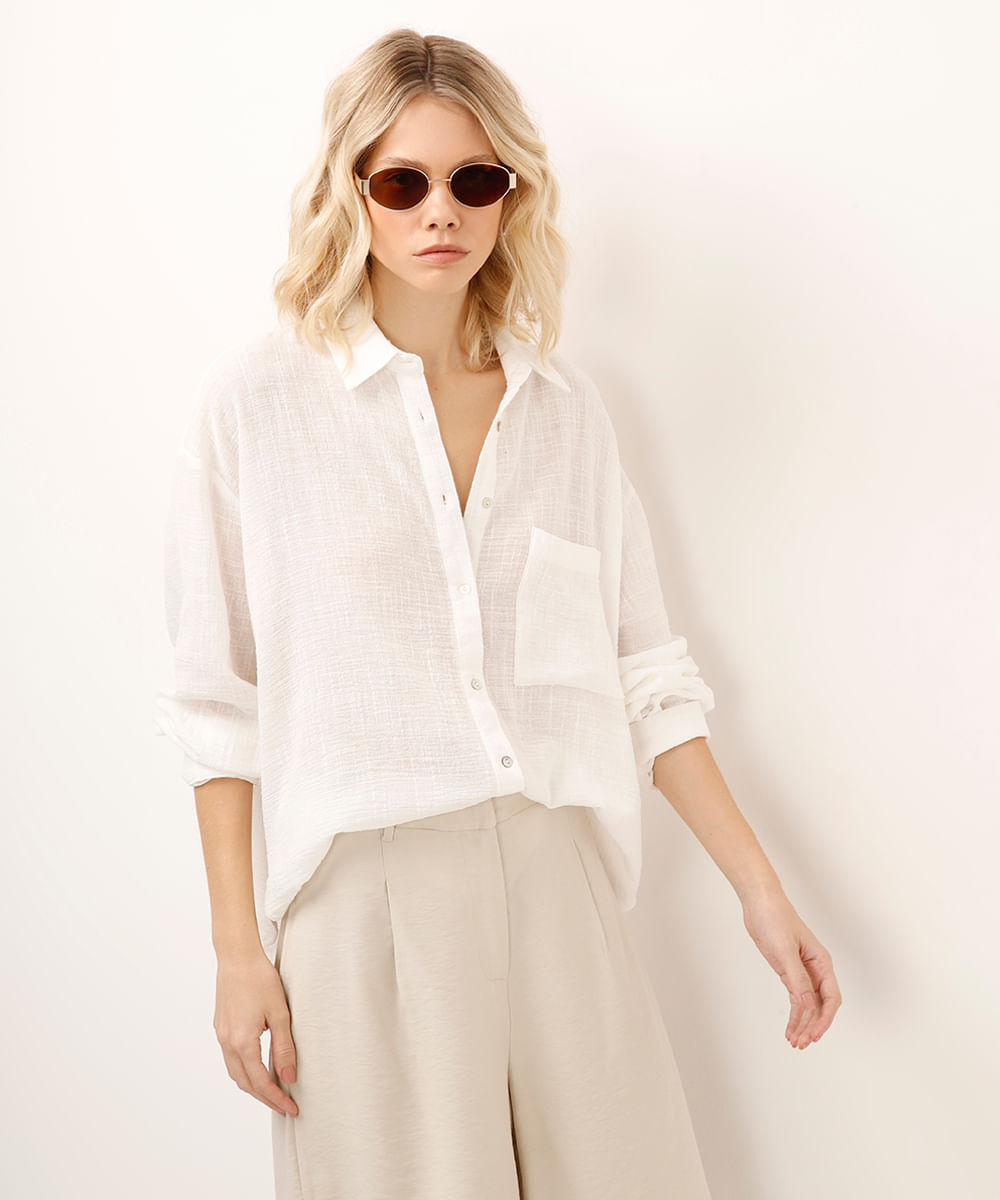 camisa de algodão texturizada off white