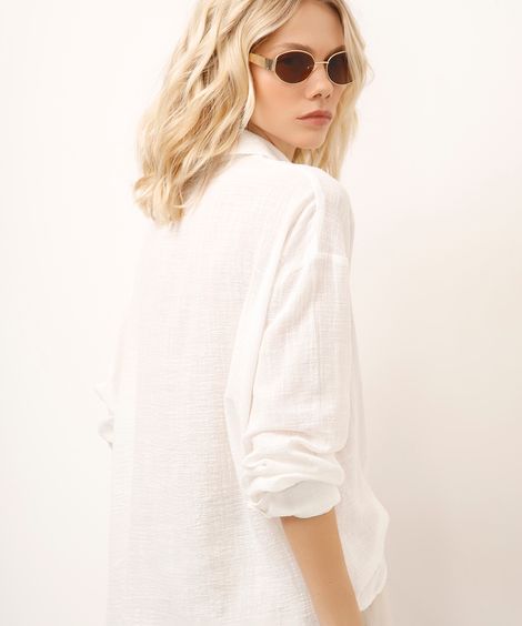 camisa de algodão texturizada off white