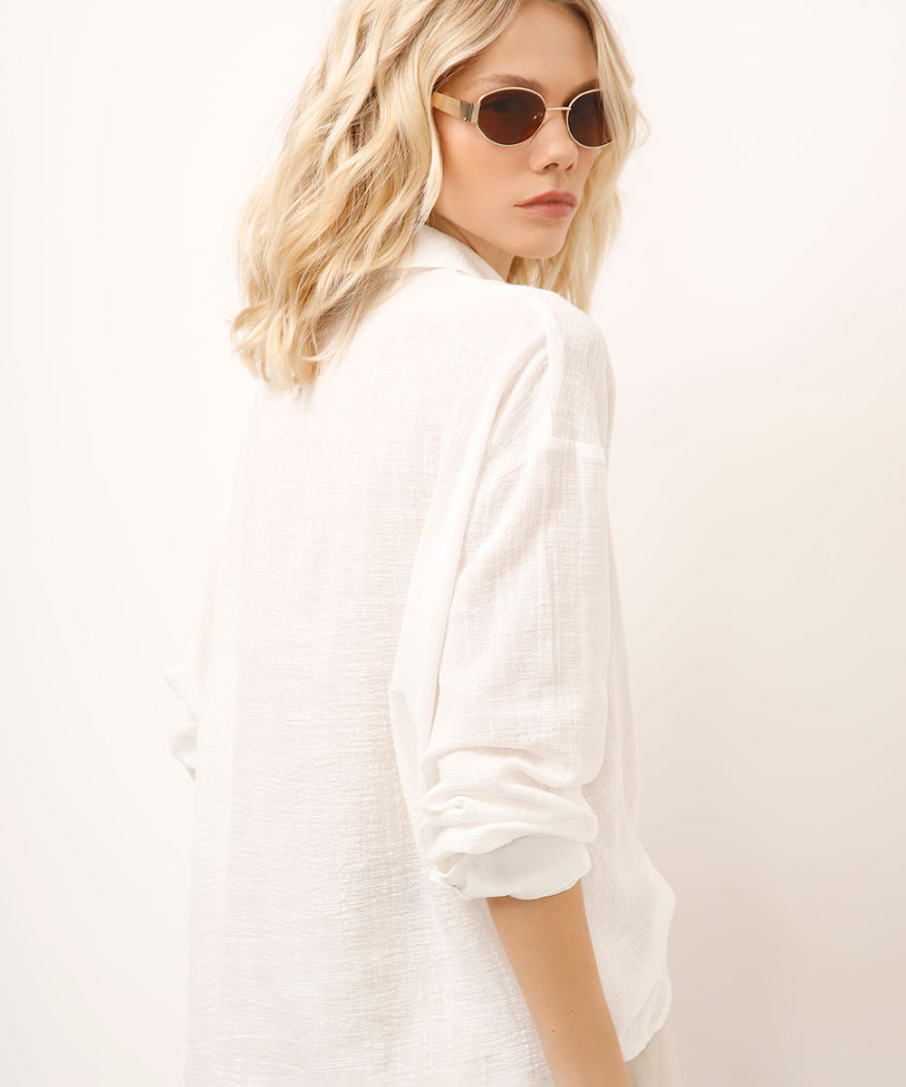 camisa de algodão texturizada off white