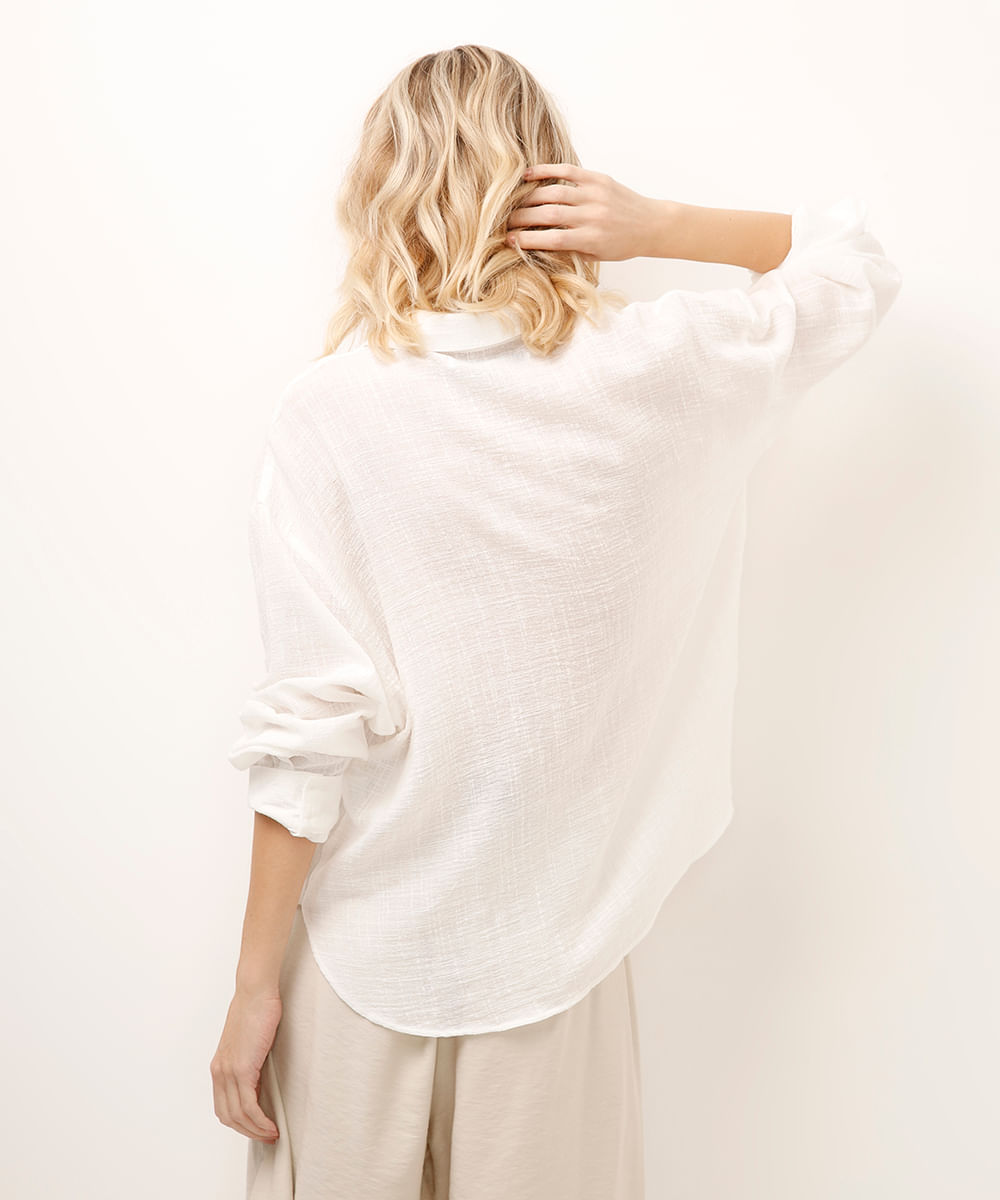 camisa de algodão texturizada off white
