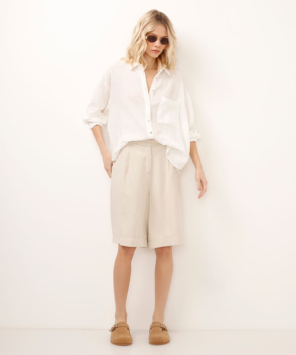 camisa de algodão texturizada off white