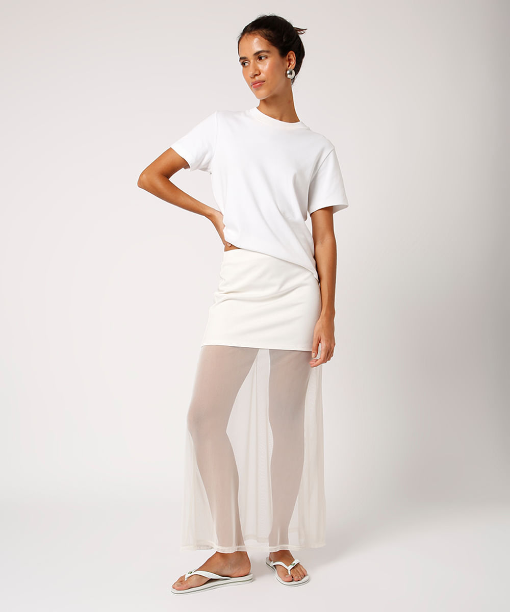 saia midi de tule mindset off white