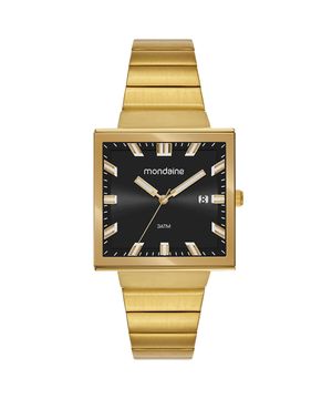 Relógio Mondaine Masculino Quadrado Vintage Dourado