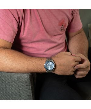 Relógio Mondaine Masculino Casual Prata e Azul