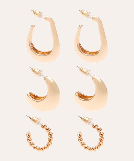 kit de 3 brincos argola dourado
