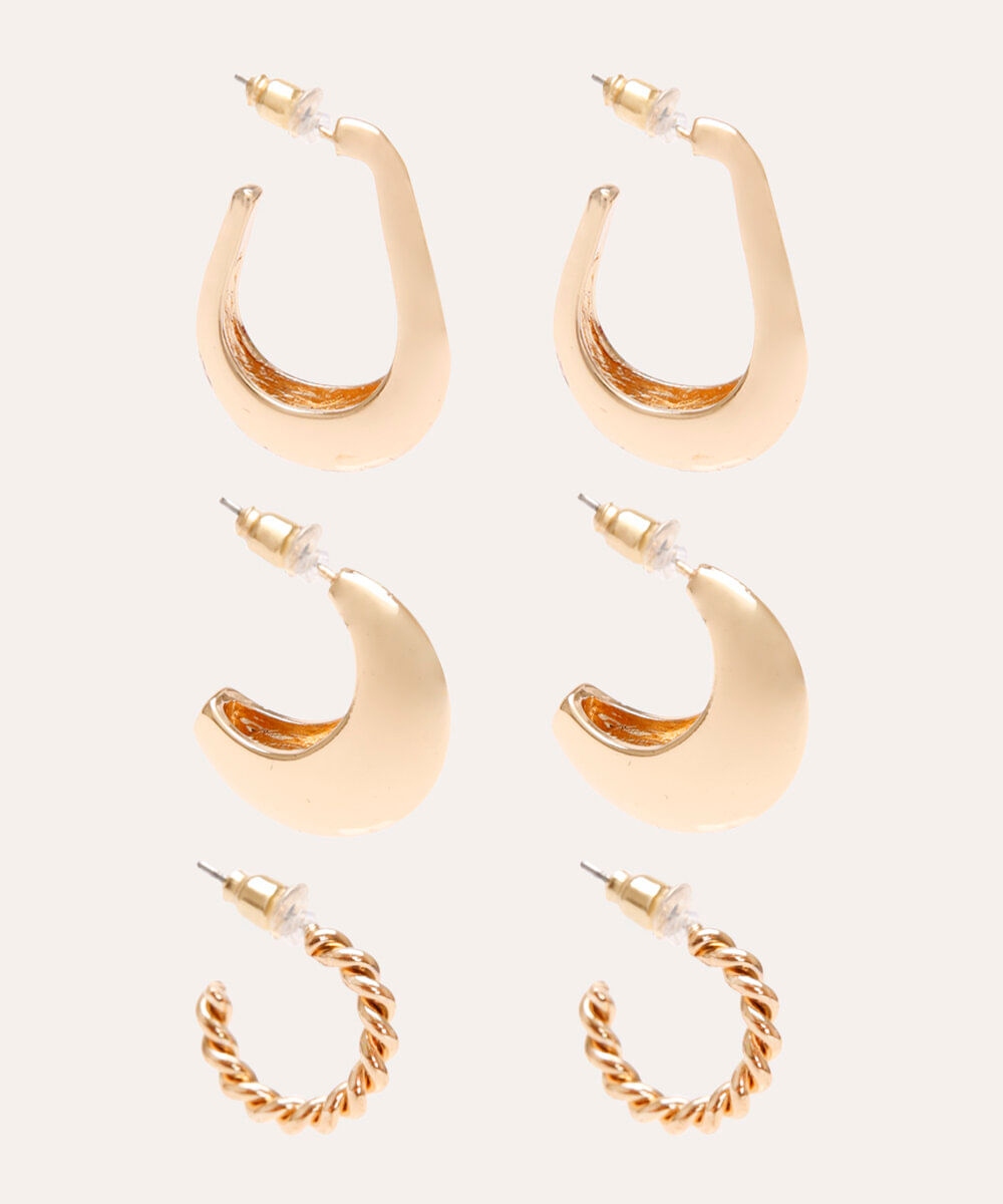 kit de 3 brincos argola dourado