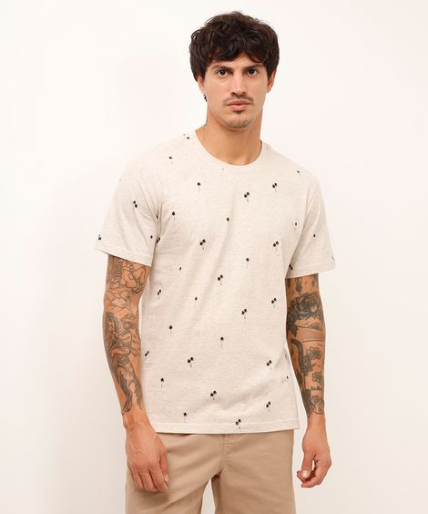 camiseta de algodão coqueiros bege