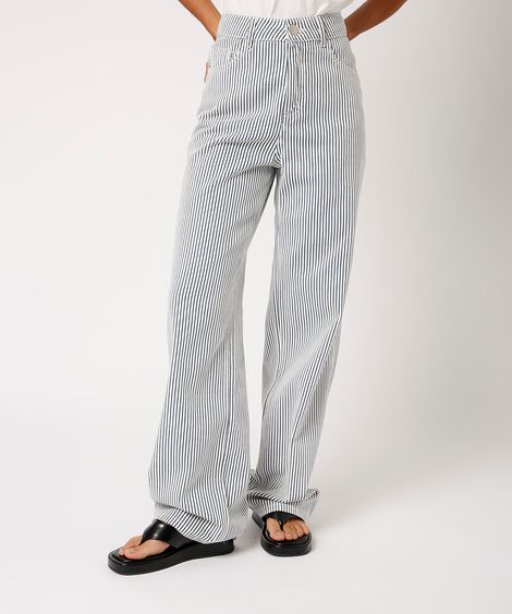 calça reta de sarja listrada mindset azul