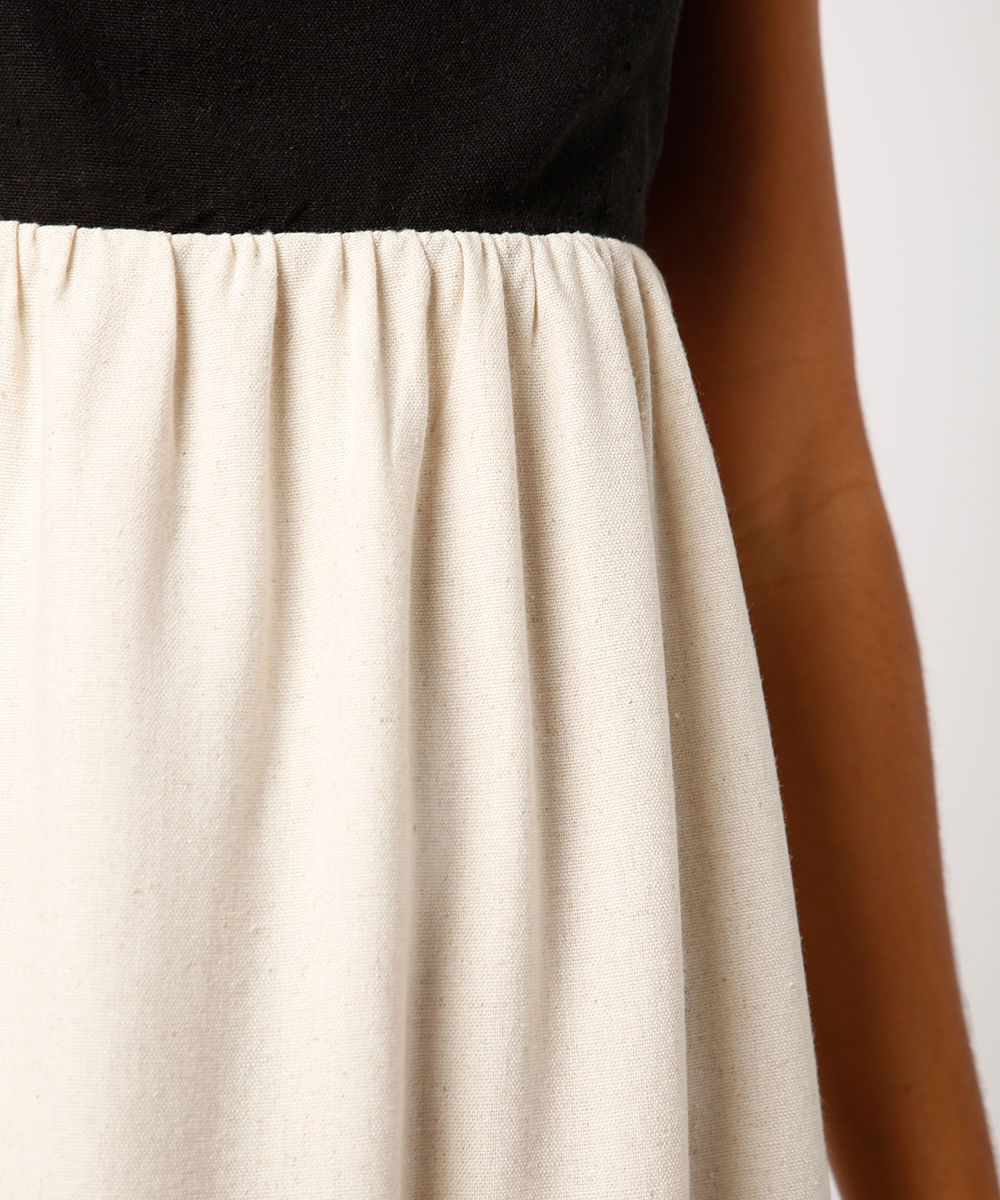 vestido curto com linho bicolor mindset bege