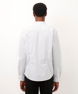 camisa slim de algodão manga longa listrada branca