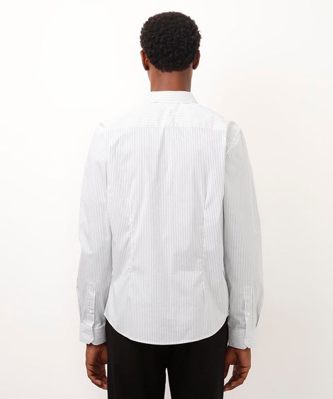 camisa slim de algodão manga longa listrada branca