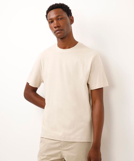 camiseta de algodão manga curta bege