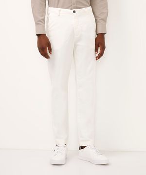 calça social slim de sarja bolso chino off white