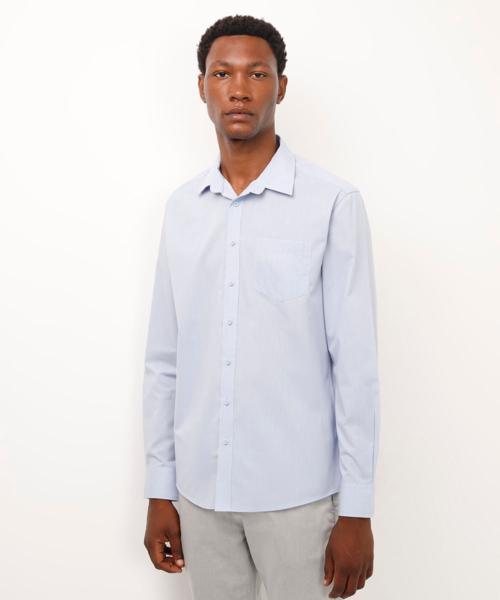 camisa comfort manga longa azul