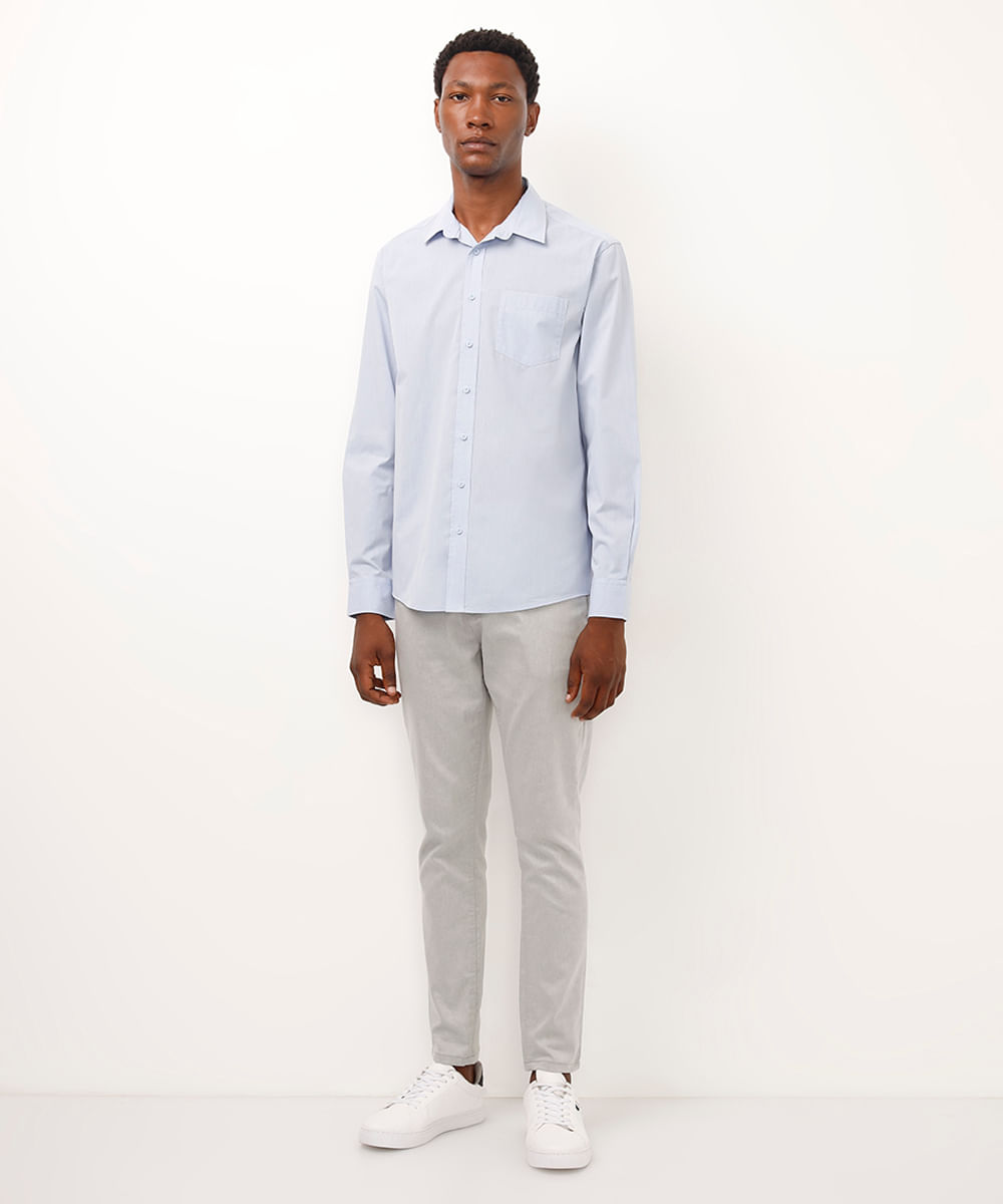 camisa comfort manga longa azul