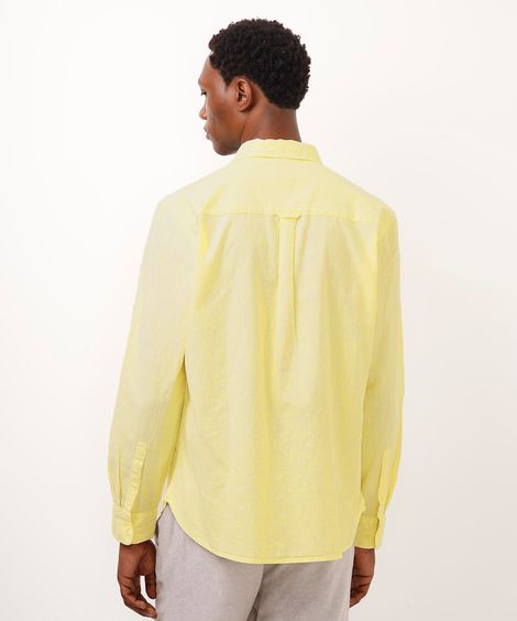 camisa comfort com linho manga longa amarela