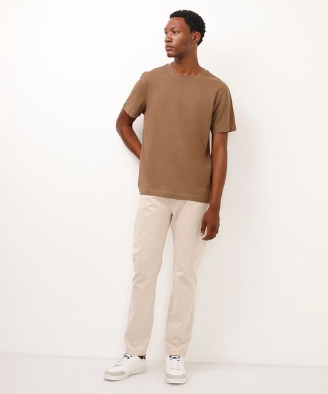 calça slim de sarja - areia
