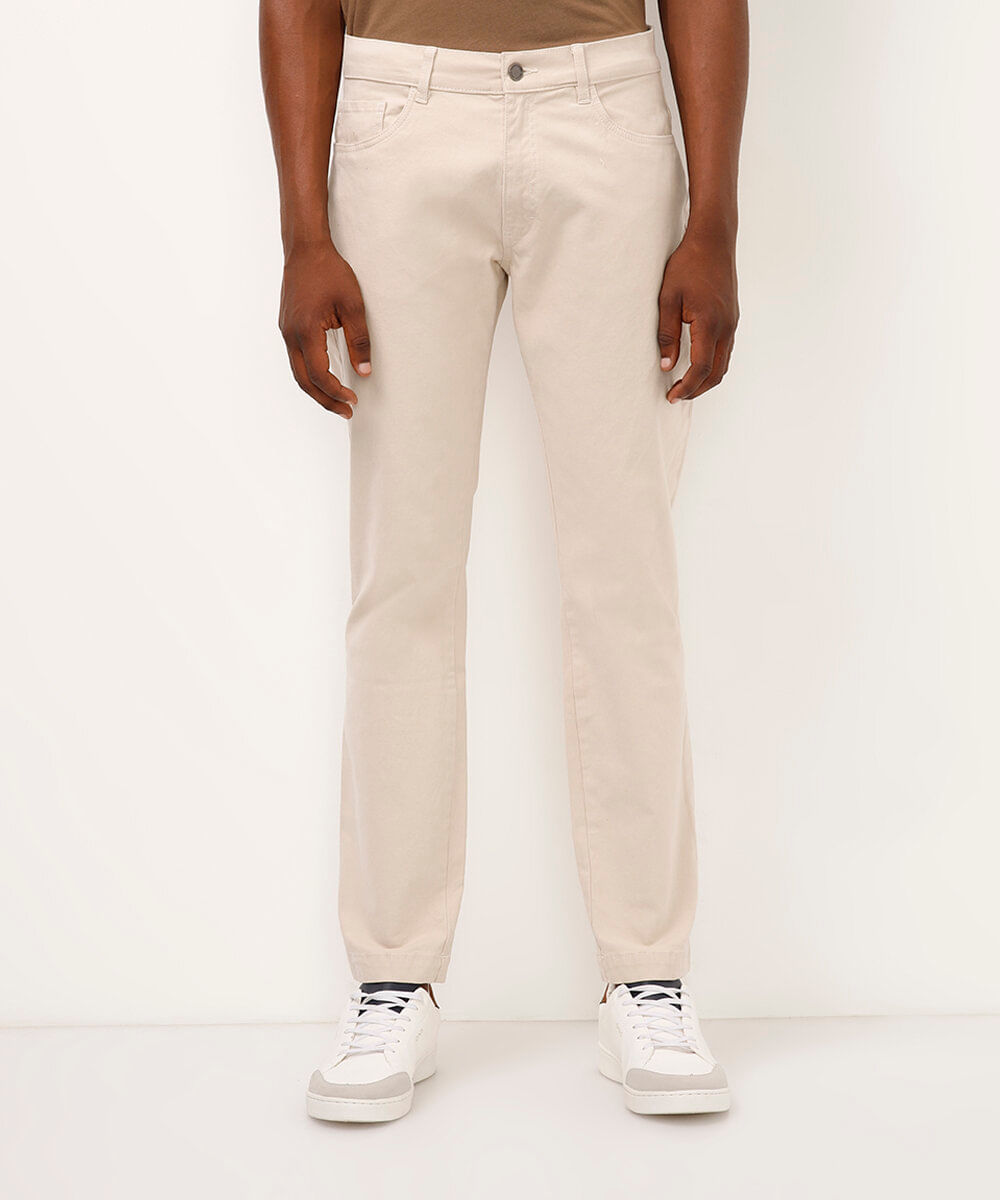 calça slim de sarja - areia