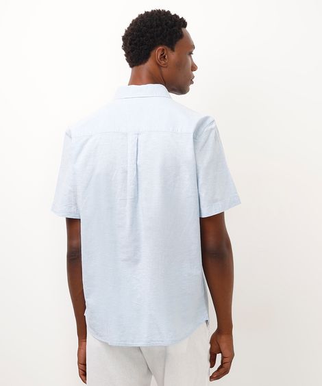 camisa comfort com linho manga curta - azul