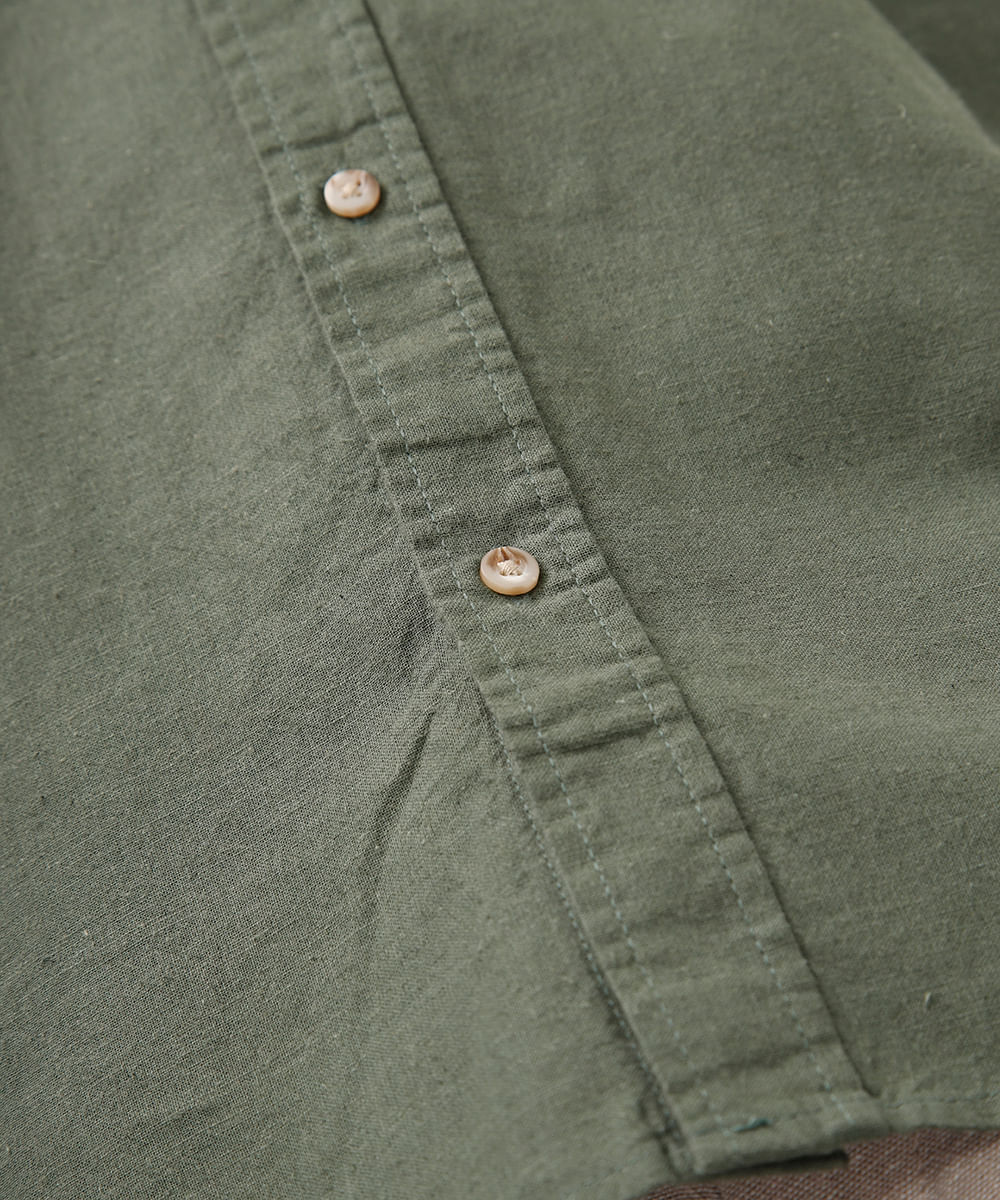 camisa comfort com linho manga curta - verde escuro
