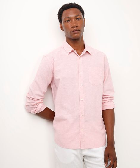 camisa comfort com linho manga longa rosa