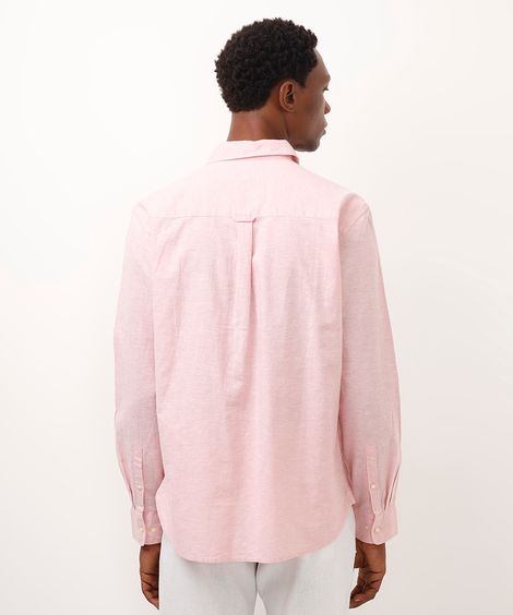 camisa comfort com linho manga longa rosa