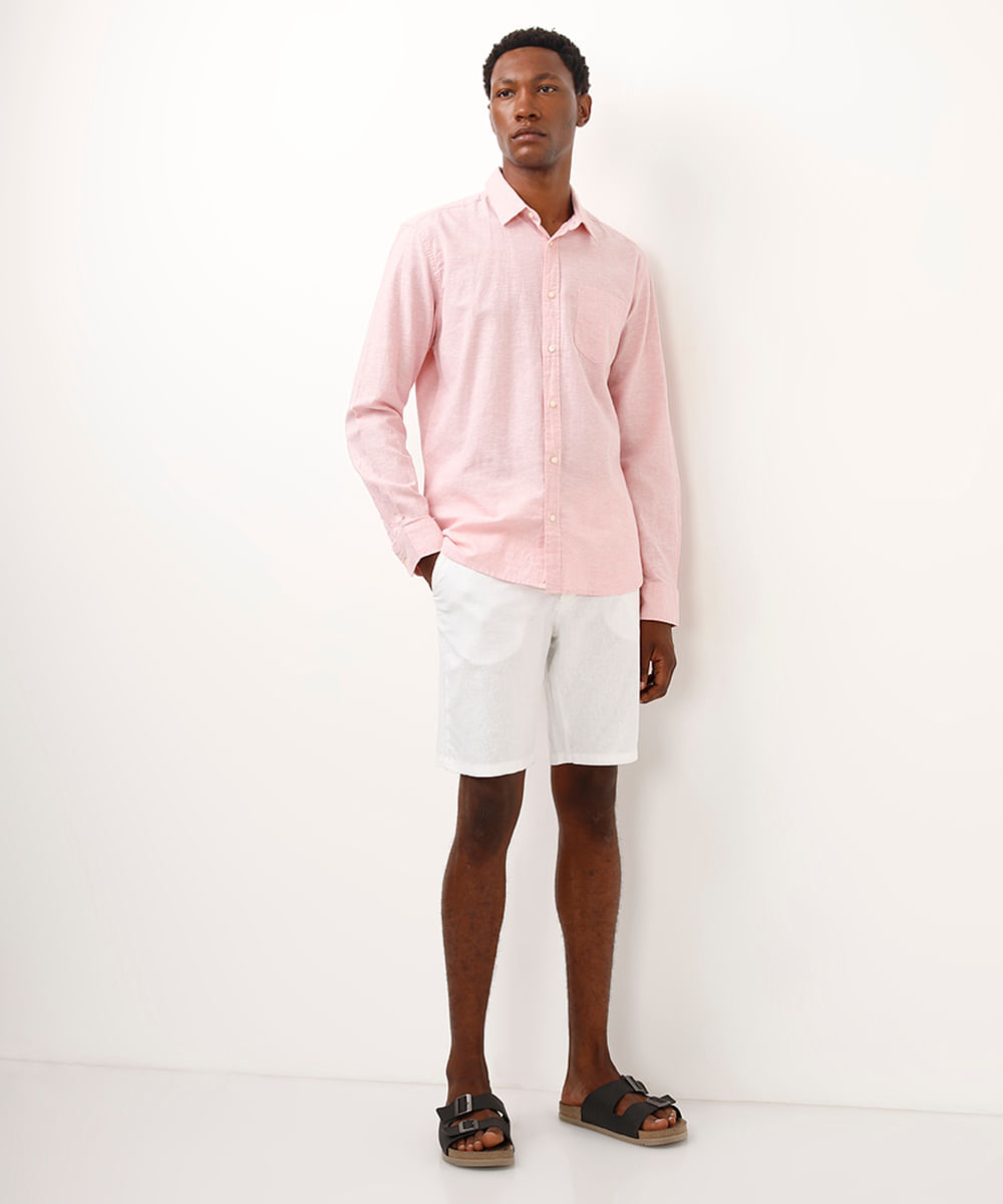 camisa comfort com linho manga longa rosa