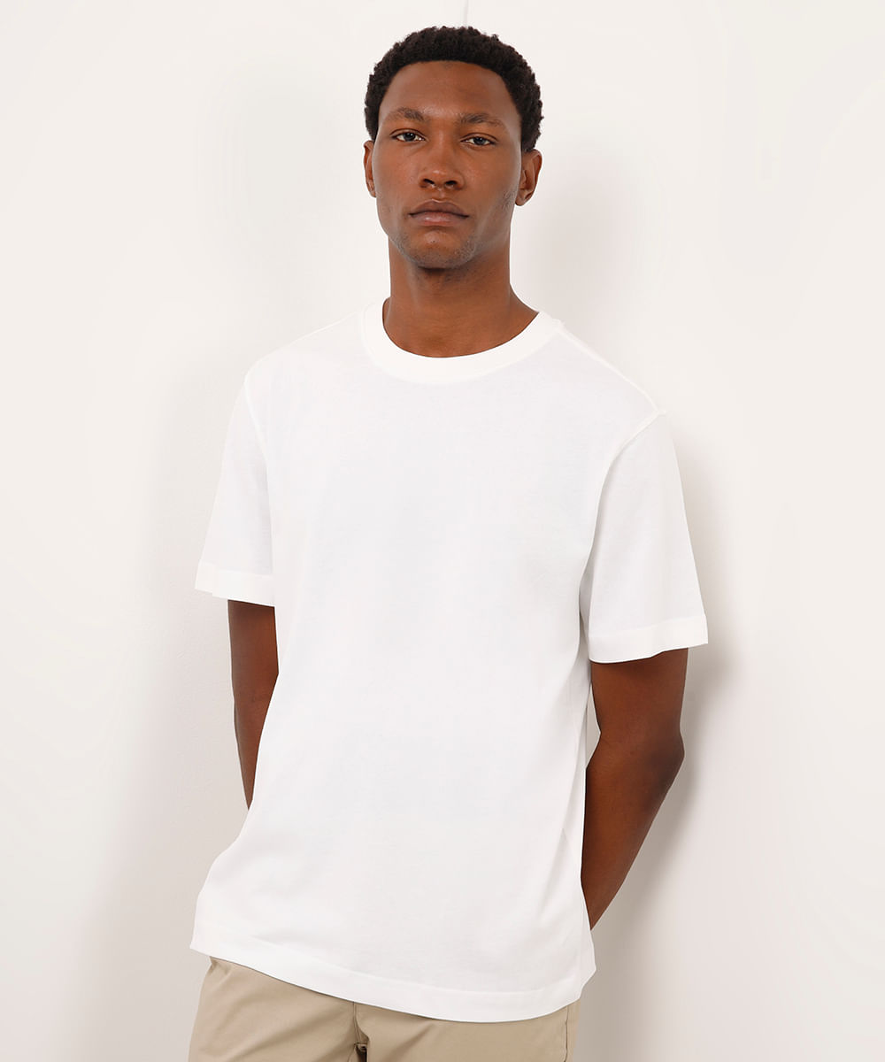 camiseta de algodão manga curta branca
