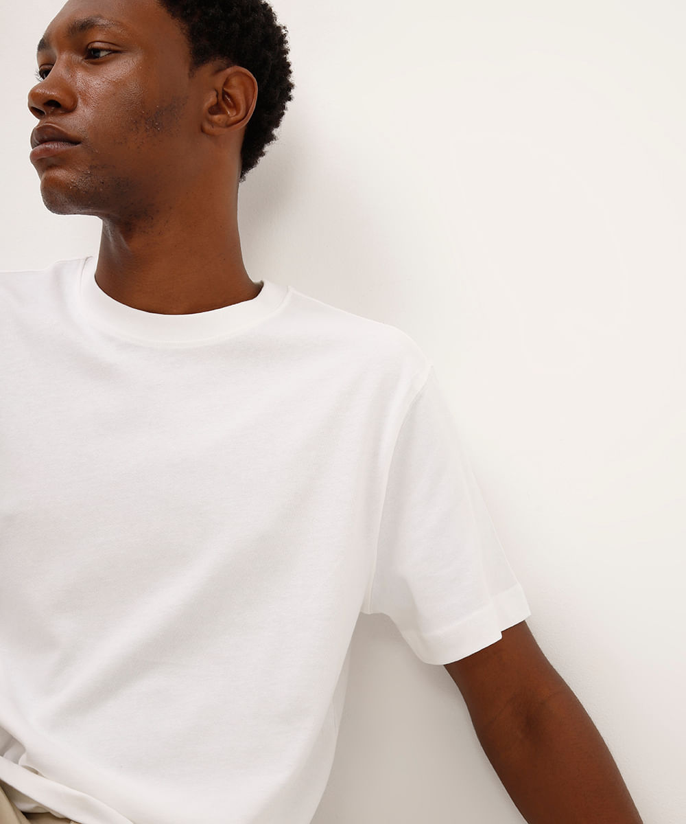 camiseta de algodão manga curta branca