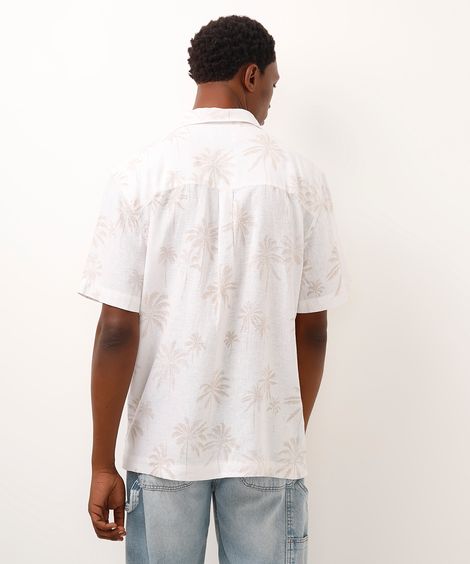 camisa com linho folhagens bege