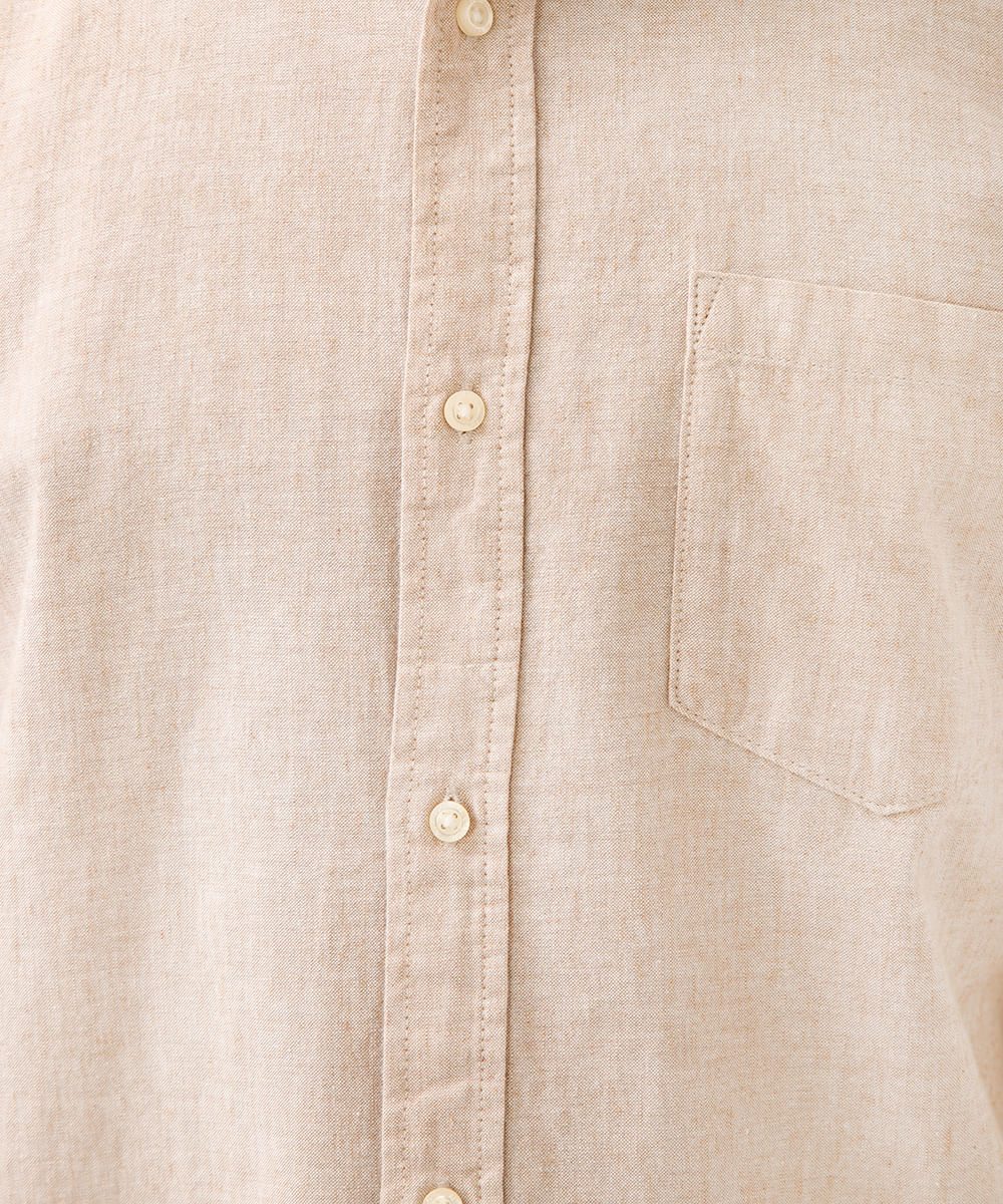 camisa comfort com linho manga longa bege