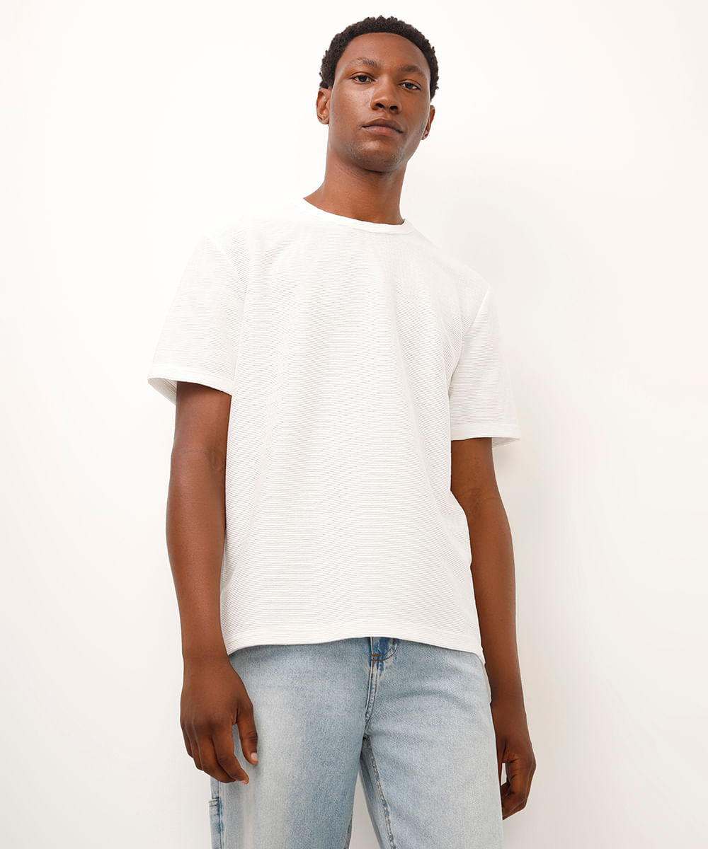 camiseta de algodão texturizada off white