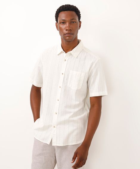 camisa comfort com linho listrada colorida