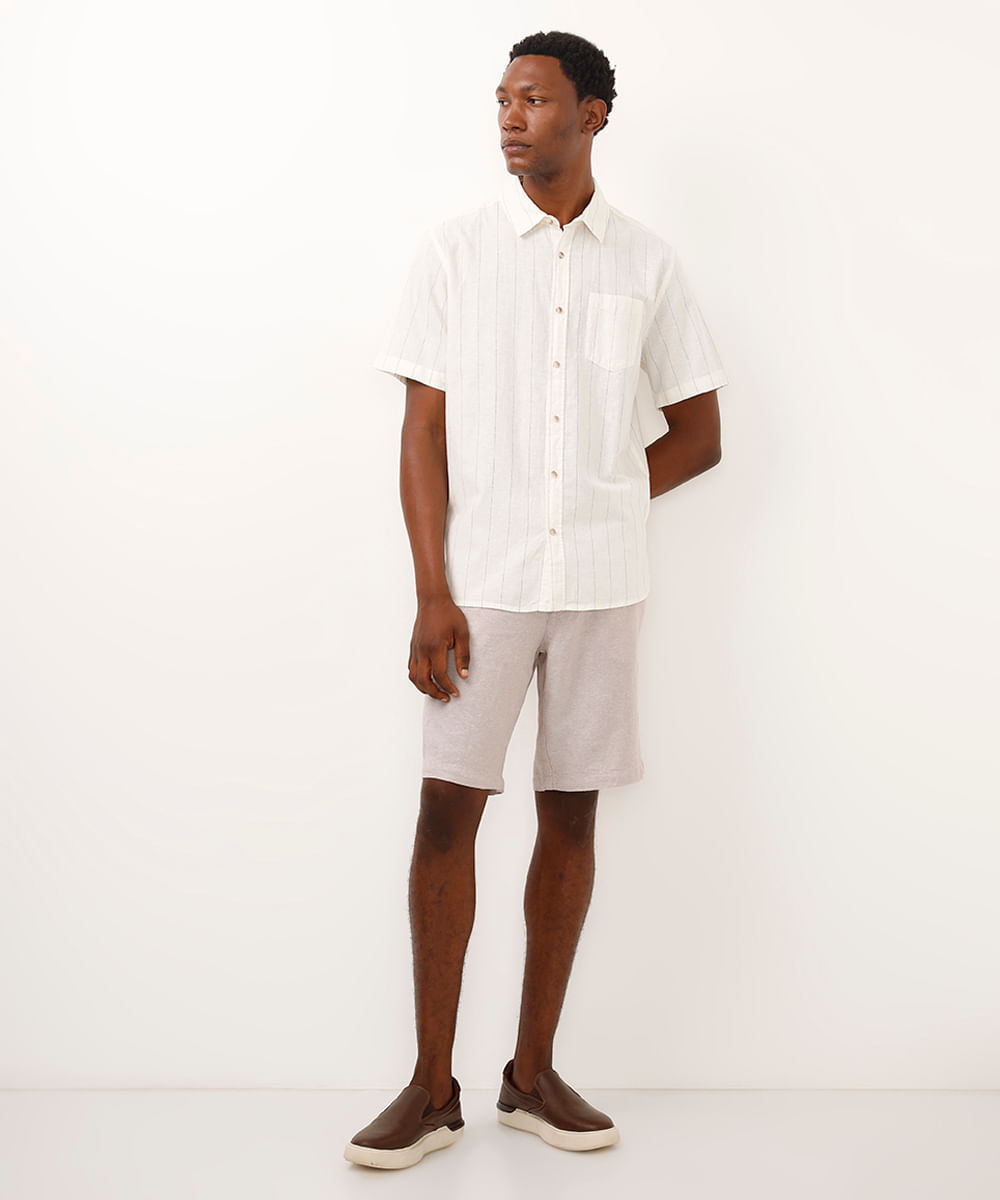 camisa comfort com linho listrada colorida