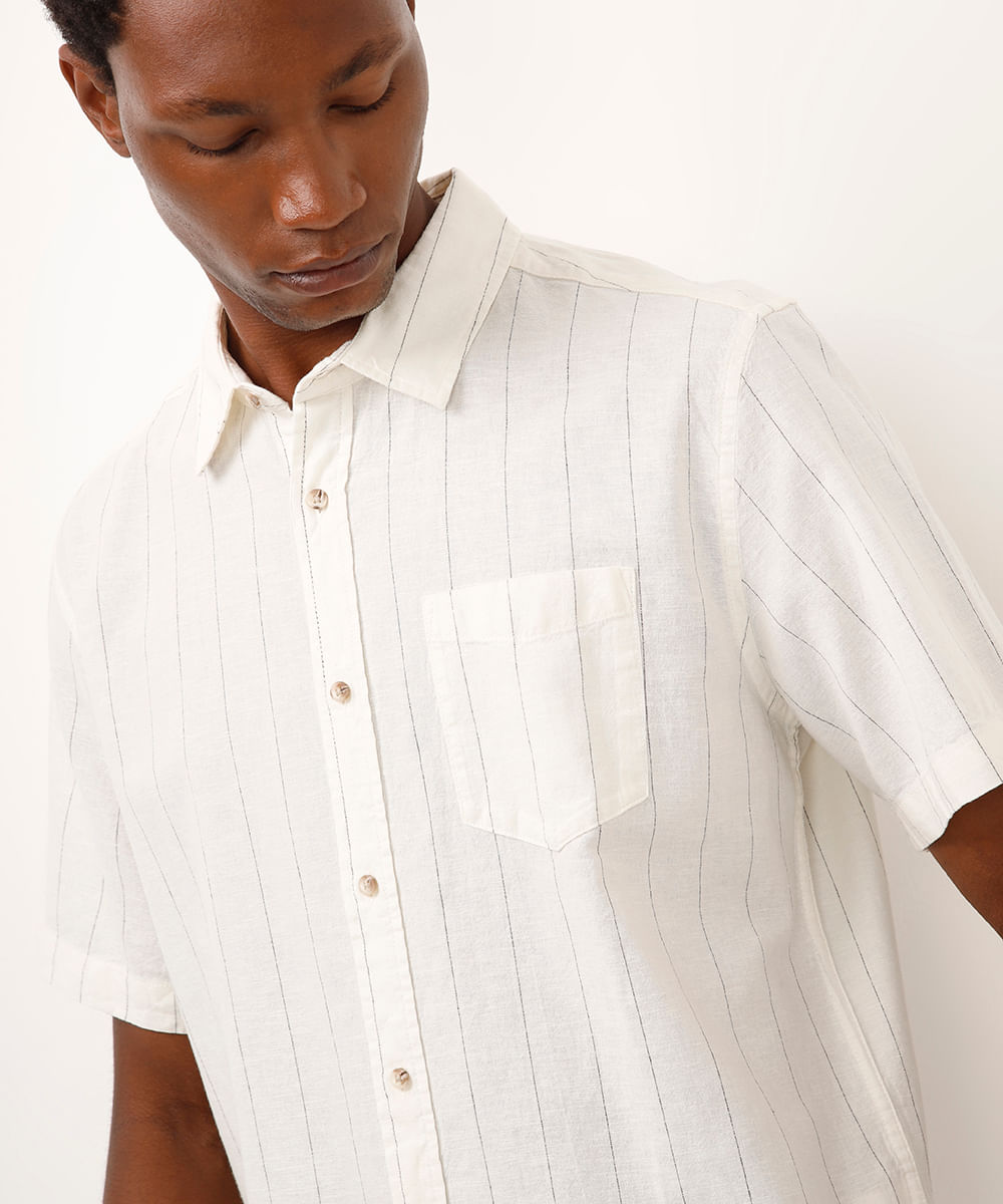camisa comfort com linho listrada colorida