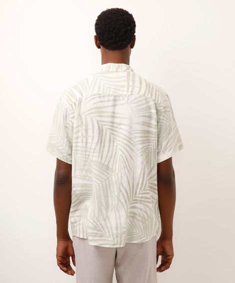camisa comfort com linho folhagem off white