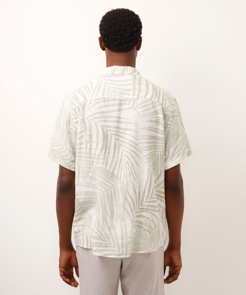 camisa comfort com linho folhagem off white