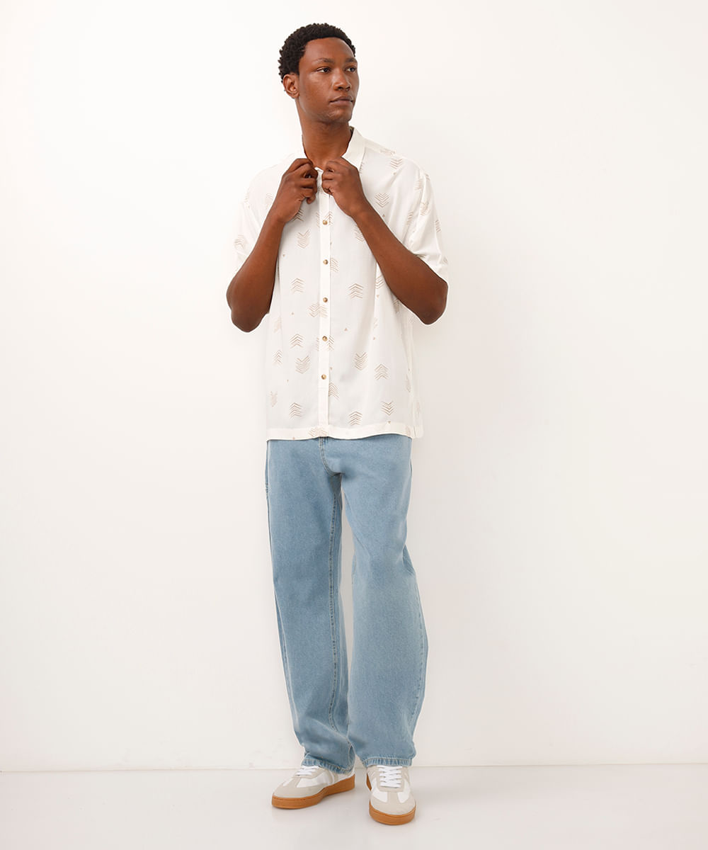 camisa relaxed de viscose folhagens - multicor