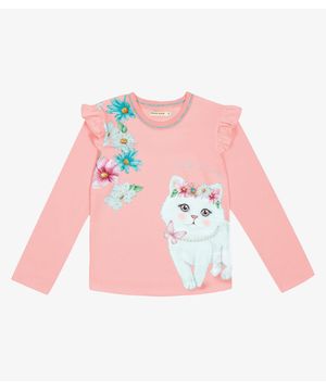 Blusa Manga Longa Infantil Gatinho Trick Nick Rosa