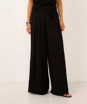 calça wide leg texturizada preta