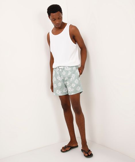 short cós com cordão folhagem verde
