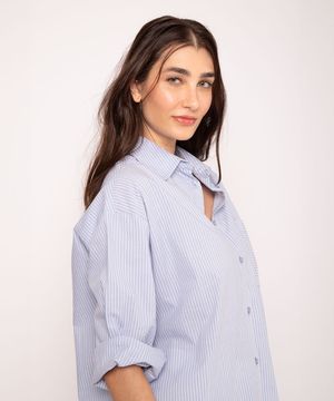 camisa oversized de algodão listrada mindset azul