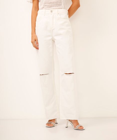 calça wide leg de sarja destroyed off white