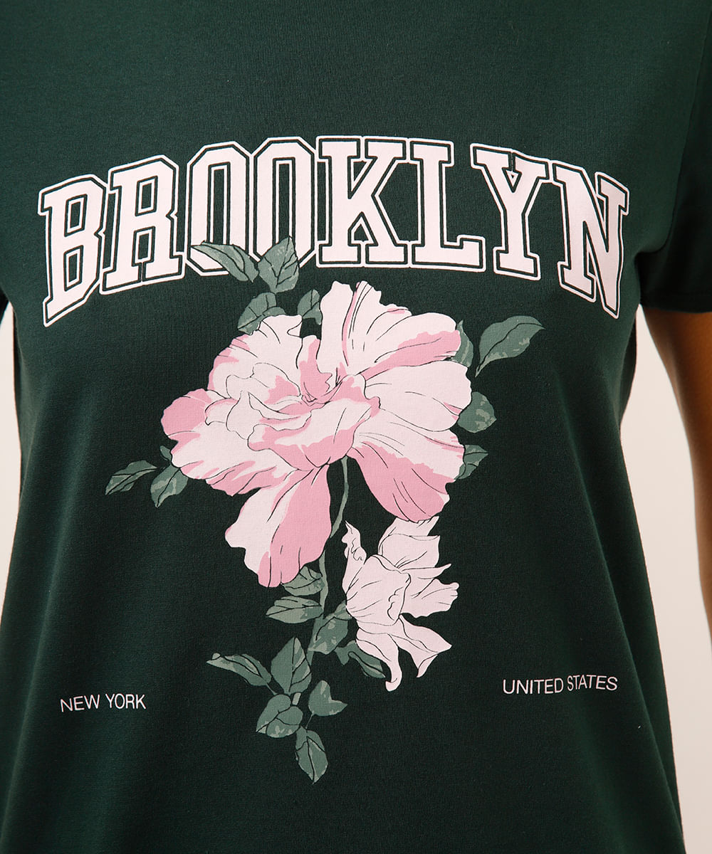 camiseta de algodão brooklyn floral verde