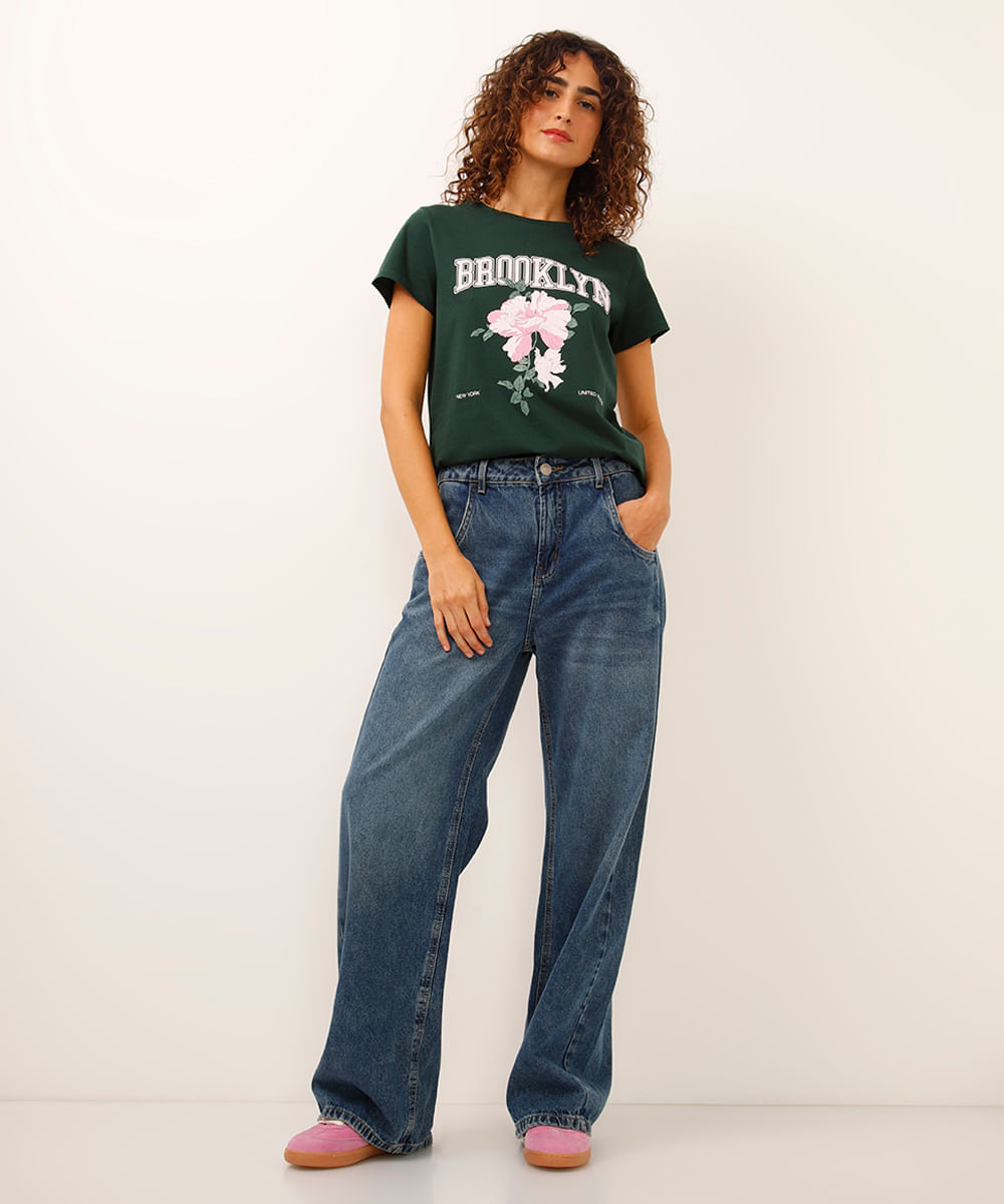 camiseta de algodão brooklyn floral verde