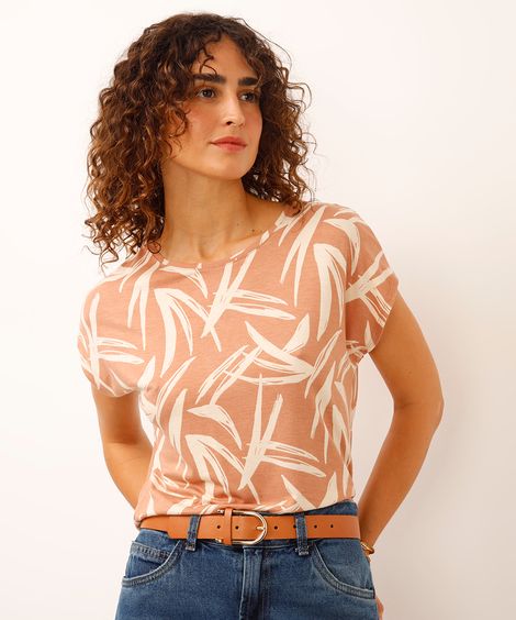 blusa de viscose folhagens bege