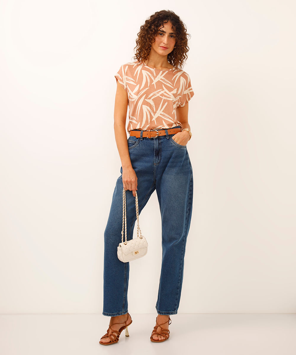 blusa de viscose folhagens bege