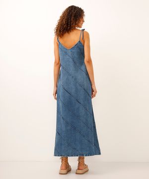 vestido longo jeans com recortes azul