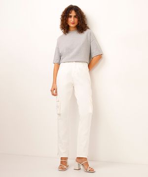 calça cargo de sarja cós elástico sawary off white
